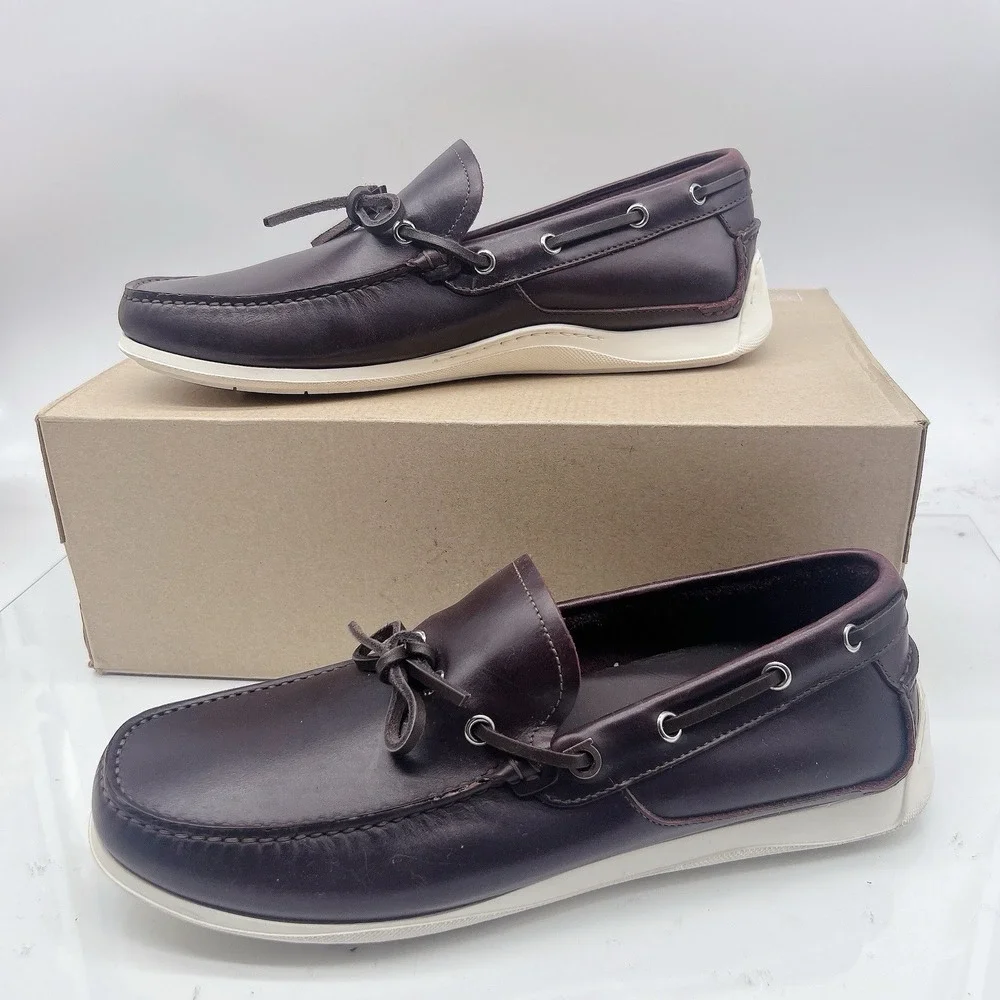 Salvatore Ferragamo Marlin Mens Boat Shoes Loafers Brown Leather Slip On US 7.5